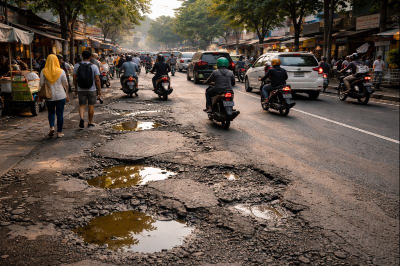 Kenapa sih pada musim hujan aspal sering mengelupas?